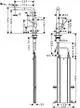Hansgrohe Spültischmischer mit Ausziehfunktion, dargestellt in technischer Zeichnung. Maße und Anschlussdetails sind sichtbar, ideal für Planung und Installation.